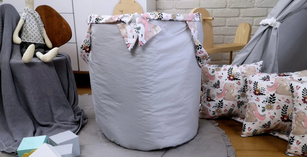 Detský kôš na hračky ZAJAČIKY - šedý