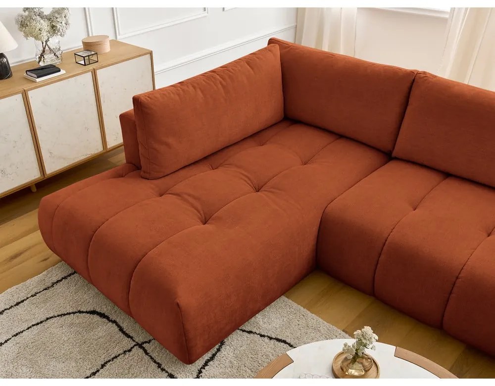 Rozkladacia/s úložným priestorom rohová pohovka v tehlovej farbe (ľavý roh/do tvaru "U") Fuji – Bobochic Paris