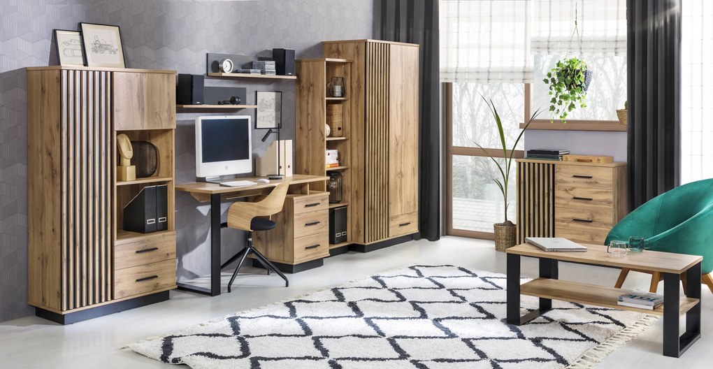 Vitrína typ LA3 Laticia (matna čierna + dub wotan). Akcia -19%. Vlastná spoľahlivá doprava až k Vám domov. 1040629