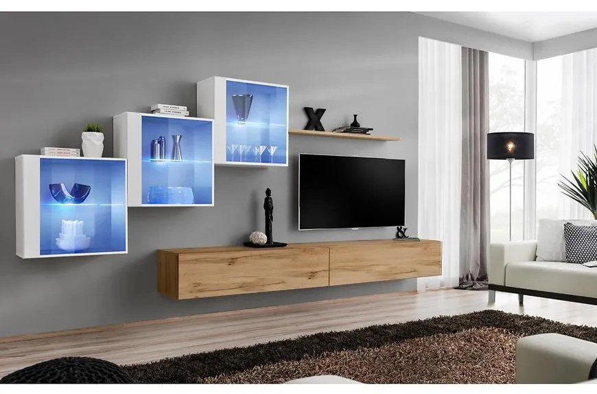 Obývacia stena Switch XIX Sklo +LED Biely/Wotan