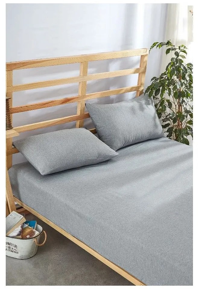 Sivá napínacia bavlnená plachta a obliečka na vankúš v súprave 180x200 cm – Mila Home