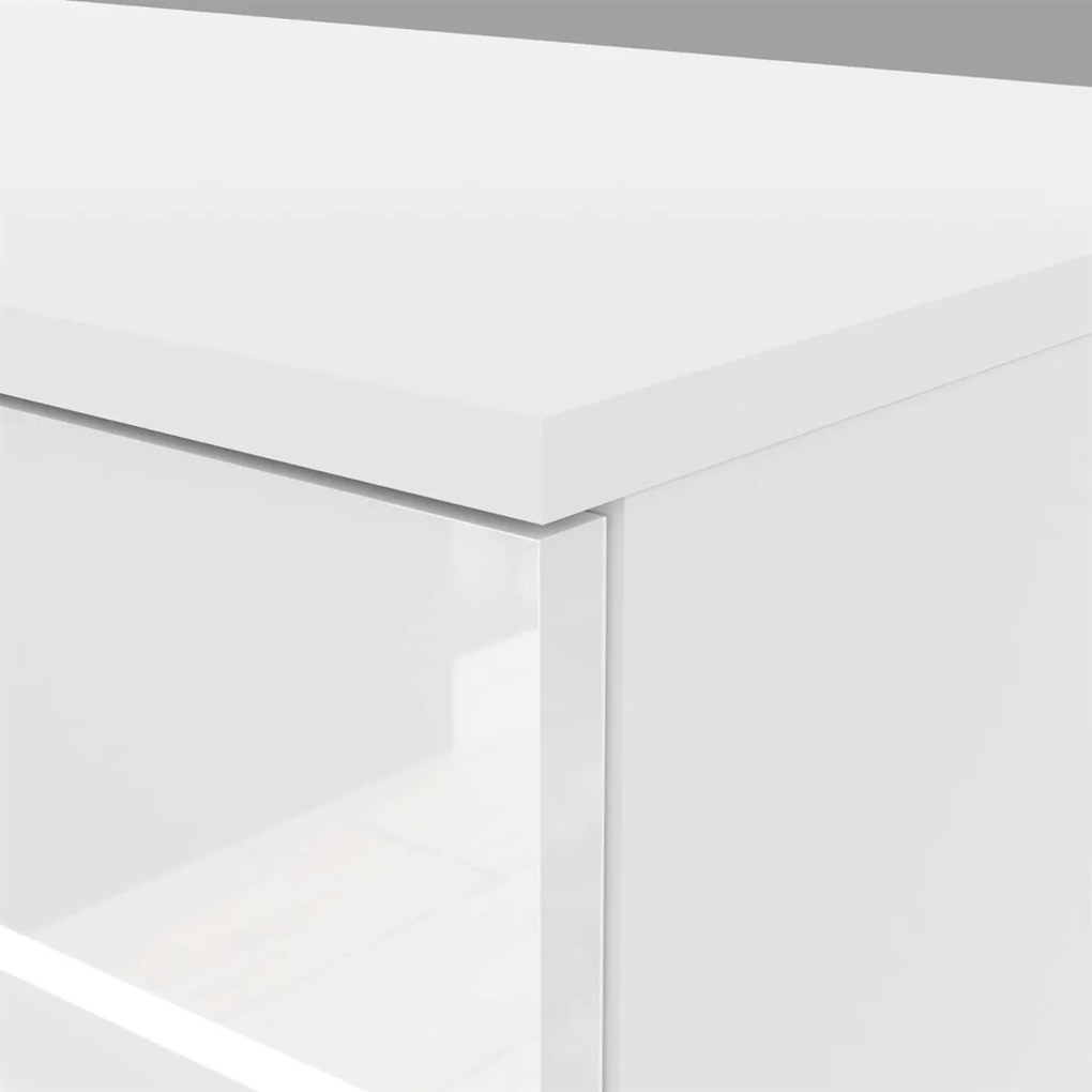 KOMODA MARION STRIEBORNÉ ÚCHYTKY LED BIELA VYSOKÝ LESK 95 cm