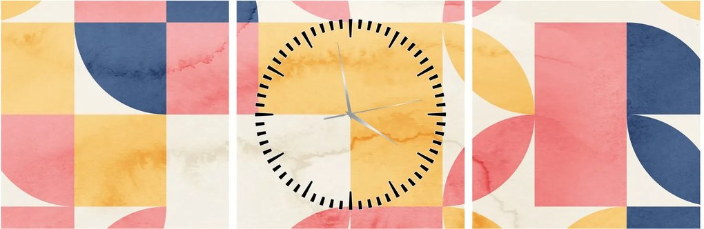 Obraz - Abstrakcia s retro vzormi (s hodinami) (90x30 cm)