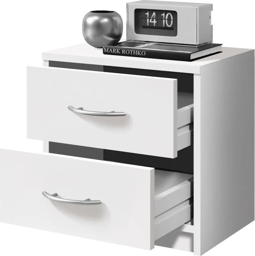 Nočný stolík s 2 zásuvkami Pepe, biely