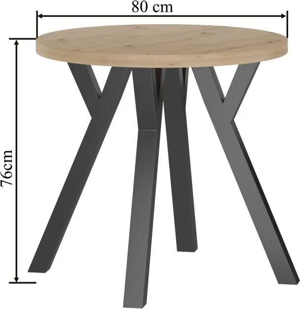 Vintino Jedálenský okrúhly stôl ARDEN 80 cm – dub artisan / čierna oceľ