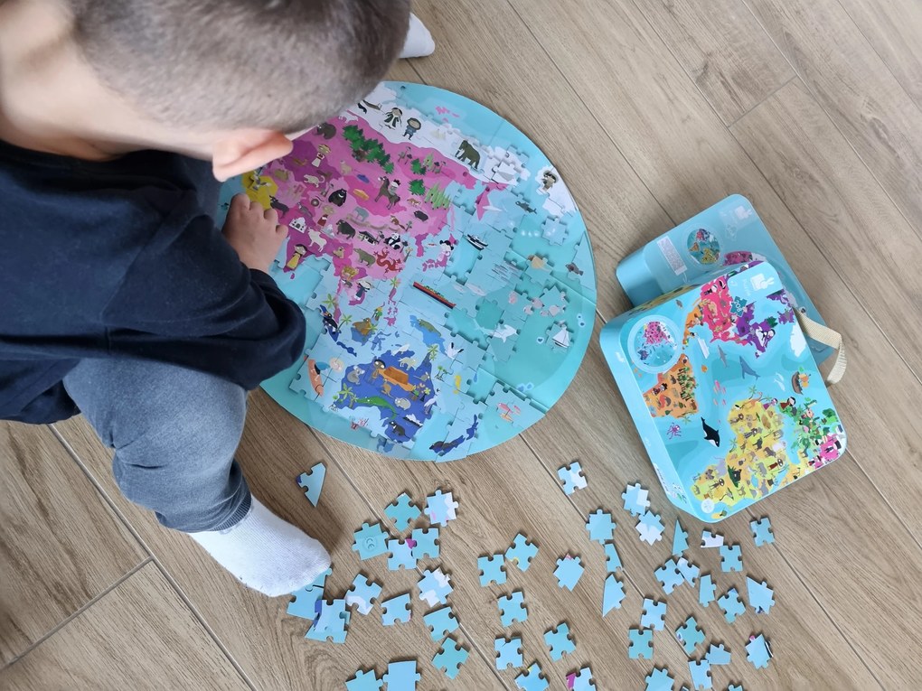 Detské obojstranné puzzle v kufríku - Zemeguľa - 208 ks