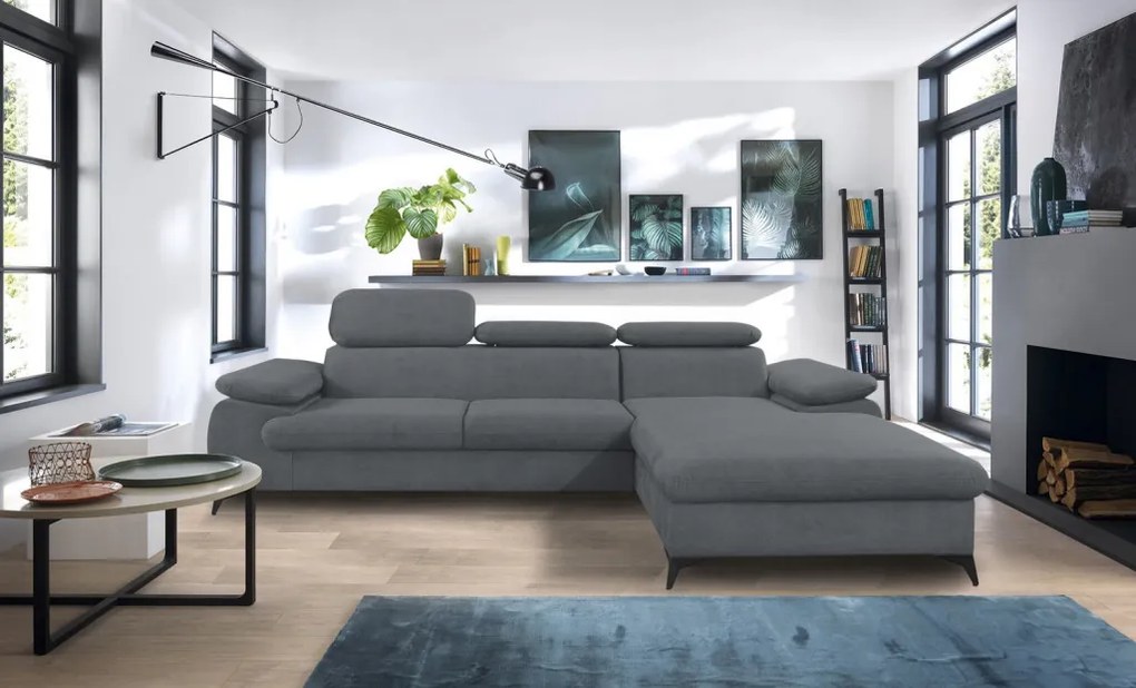 Rohová sedacia súprava Scala, ocelovo šedá látka, pravý roh