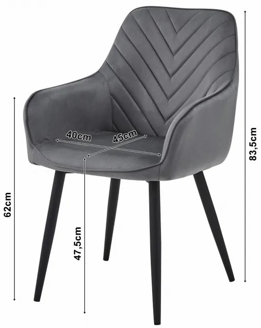 Set dvoch jedálenských stoličiek NANA zamatové, tmavosivé (čierne nohy) 2 ks