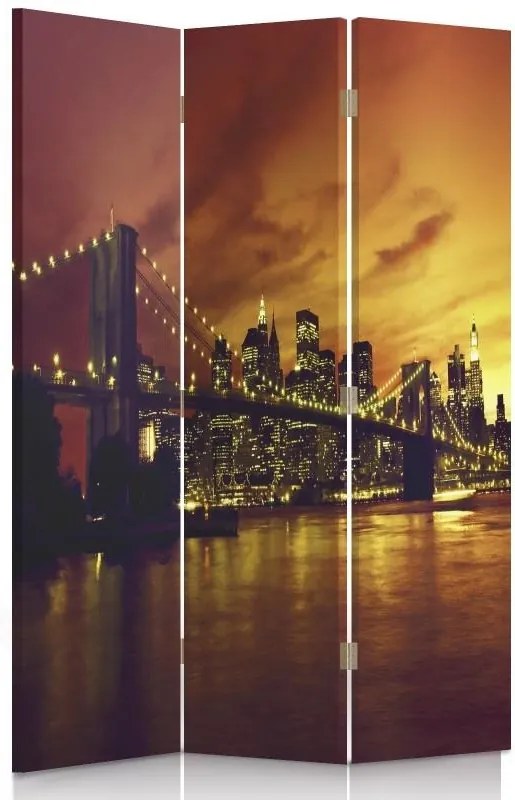 CARO Paraván - Brooklyn Bridge And Manhattan At Sunset | trojdielny | jednostranný 110x150 cm