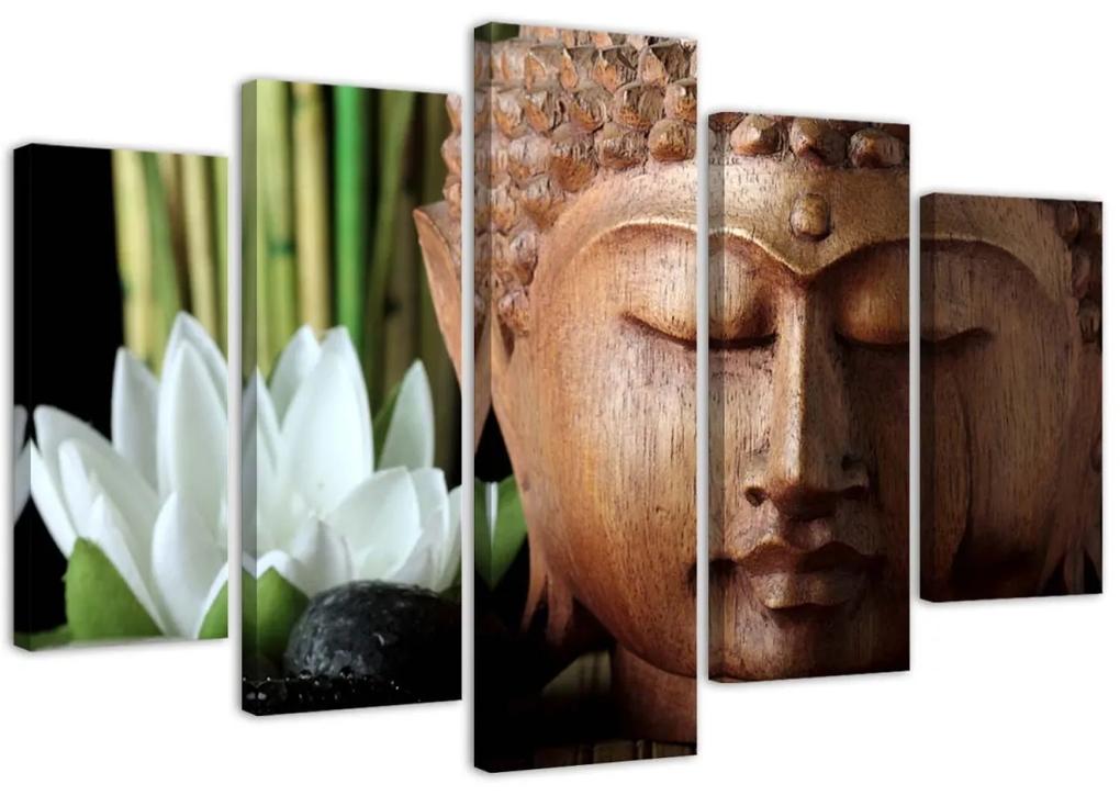 Obraz na plátně pětidílný Buddha Bamboo Zen Flower - 150x100 cm