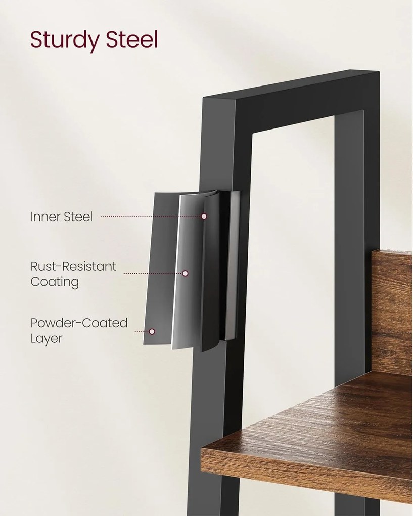 5-úrovňová úzka rebríková polica, rustikálna hnedá