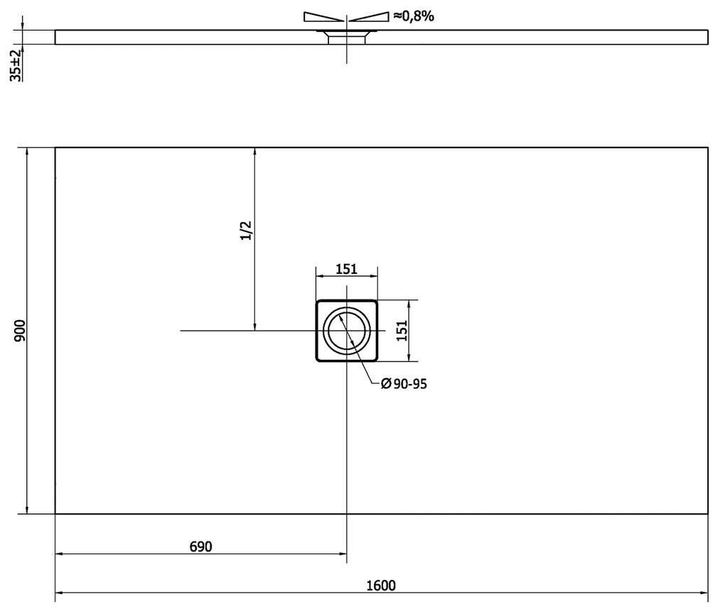Polysan Polysan, FLEXIA sprchová vanička z liateho mramoru s možnosťou úpravy rozmeru 160x90x3,5cm, 71539