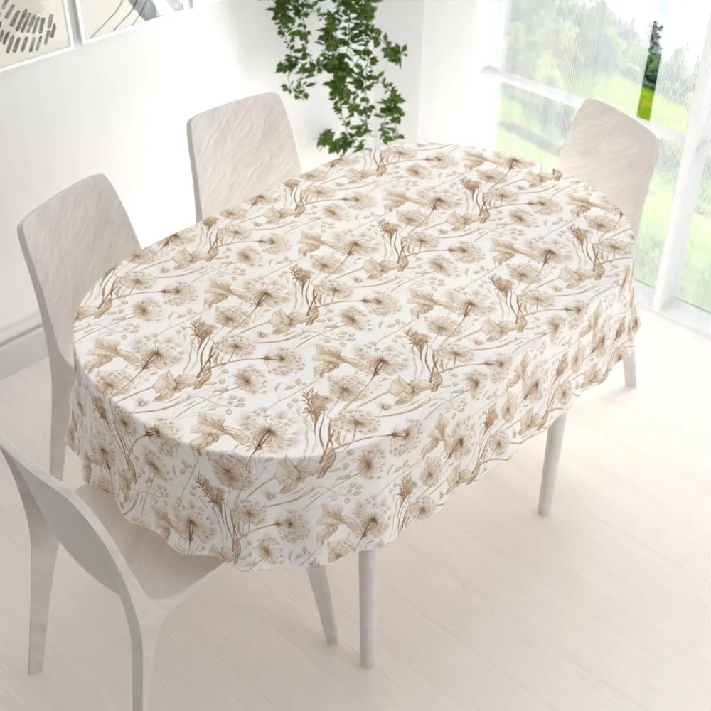 Biante Bavlnený oválny obrus Sandra SA-518 Jesenné púpavy na bielom 140x220 cm