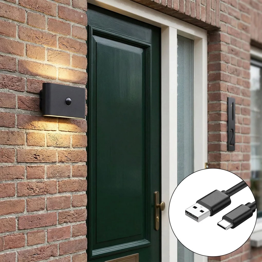 Nástenná lampa čierna 4-krokový senzor magnetická vrátane LED nabíjateľná - Batt
