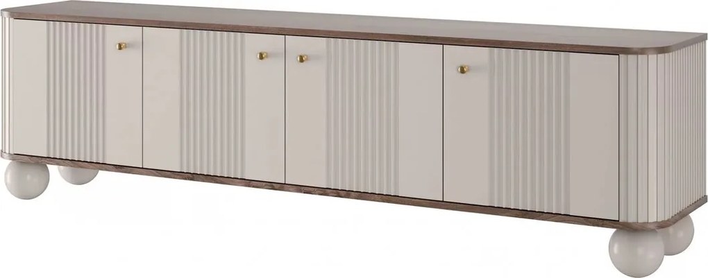 TV stolík Vespera 4D 187 cm - kašmírová / orech / zlatá / kašmírové nohy