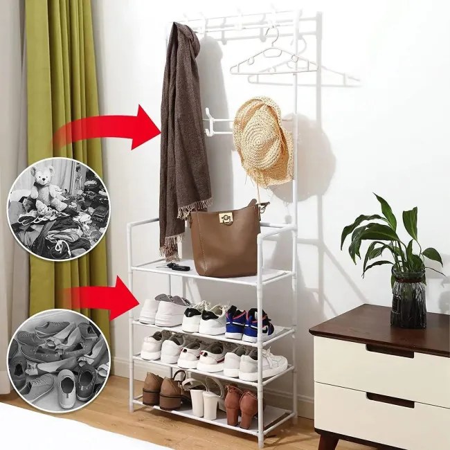 Vešiak na kabáty s botníkom HANI biely