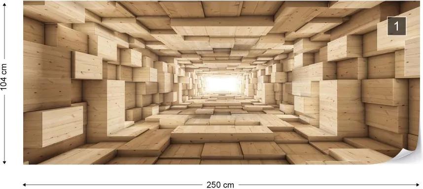Fototapeta GLIX - 3D Wood Tunnel Optical Illusion + lepidlo ZADARMO Vliesová tapeta  - 250x104 cm