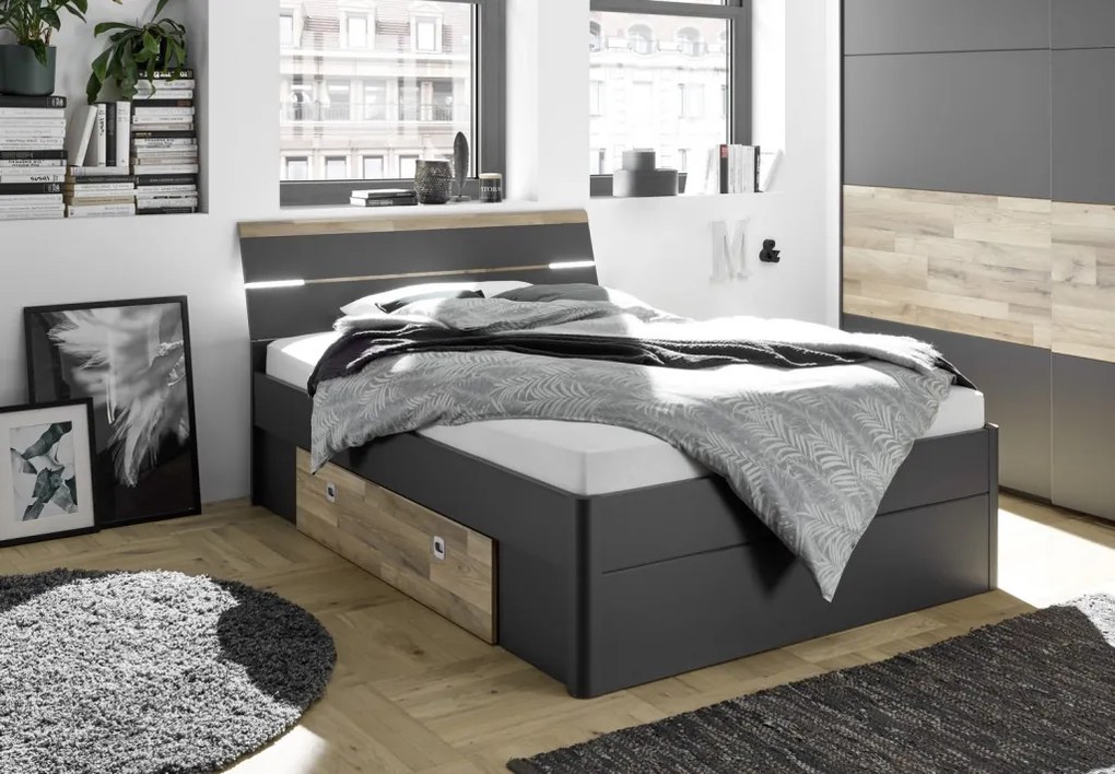 Posteľ Mars 140x200 cm, so zásuvkami a osvetlením