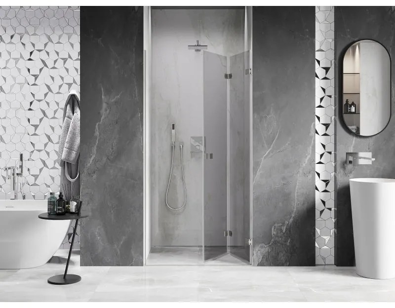 Mexen, Mexen Lunar-F pravé sklápacie sprchové dvere 95 cm, transparentné, brúsený nikel - 836-095-000-97-00-P