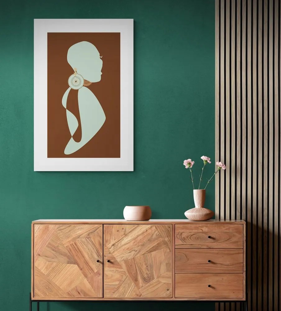 Plagát s paspartou silueta ženy na tmavom pozadí - 30x45 silver