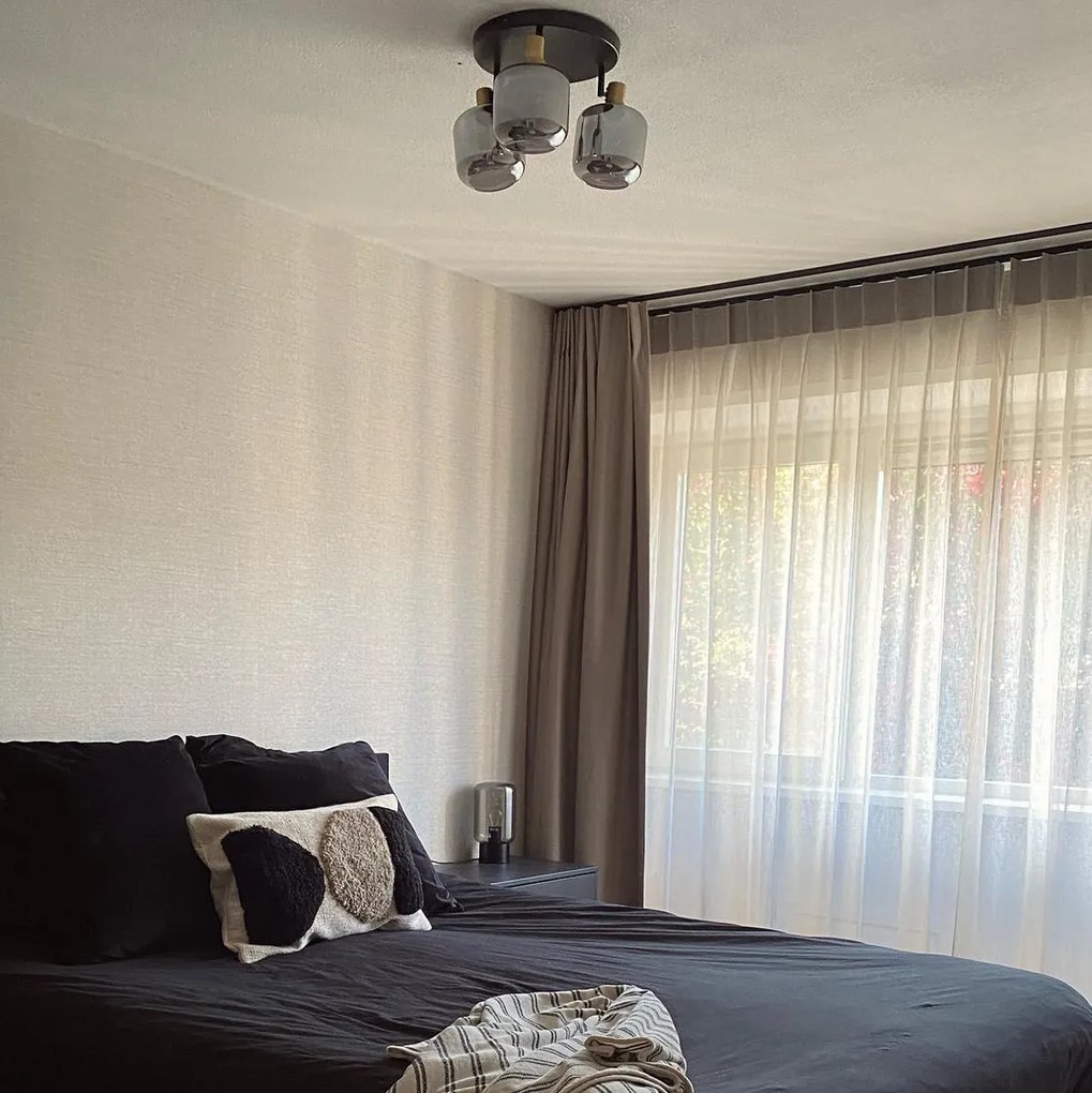 Stropné bodové svetlo čierne so zlatom s dymovým sklom 3-svetlo - Zuzanna