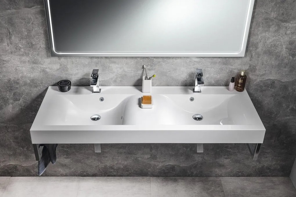 Sapho Sapho, FLAVIA dvojumývadlo 140x50cm, liaty mramor, biela, 68141