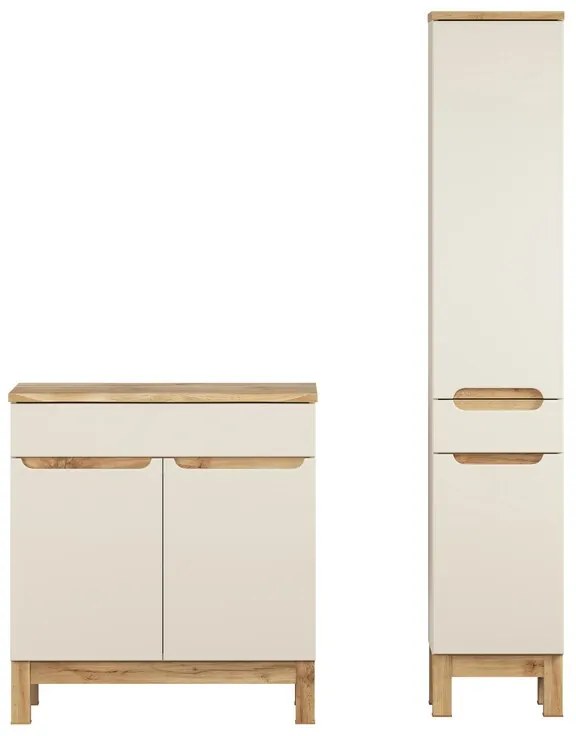 Kúpeľňová zostava Bali Nature s doskou a skrinkami 80 cm kašmírová/dub wotan