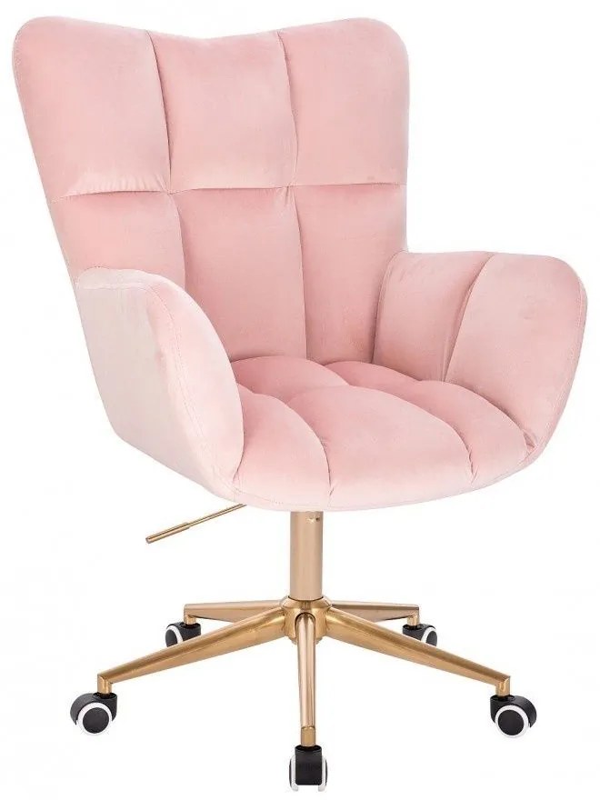 LuxuryForm DESIGN Otočné kreslo AURORA VELUR na zlatej podstave s kolieskami - svetloružové