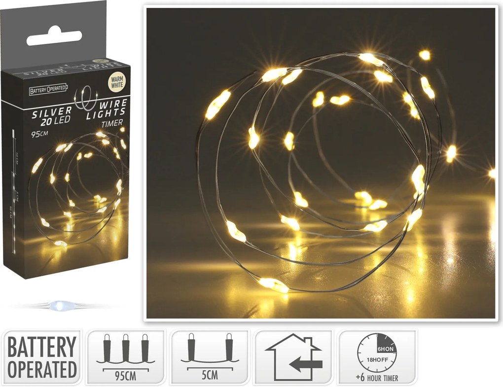 Světelný LED řetěz s časovačem Anton 95 cm teplý bílý