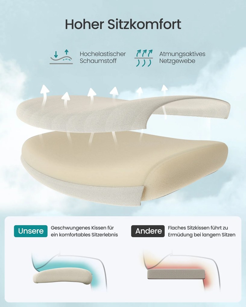 SONGMICS ergonomická kancelárska stolička, výškovo nastaviteľná, bielo-béžová