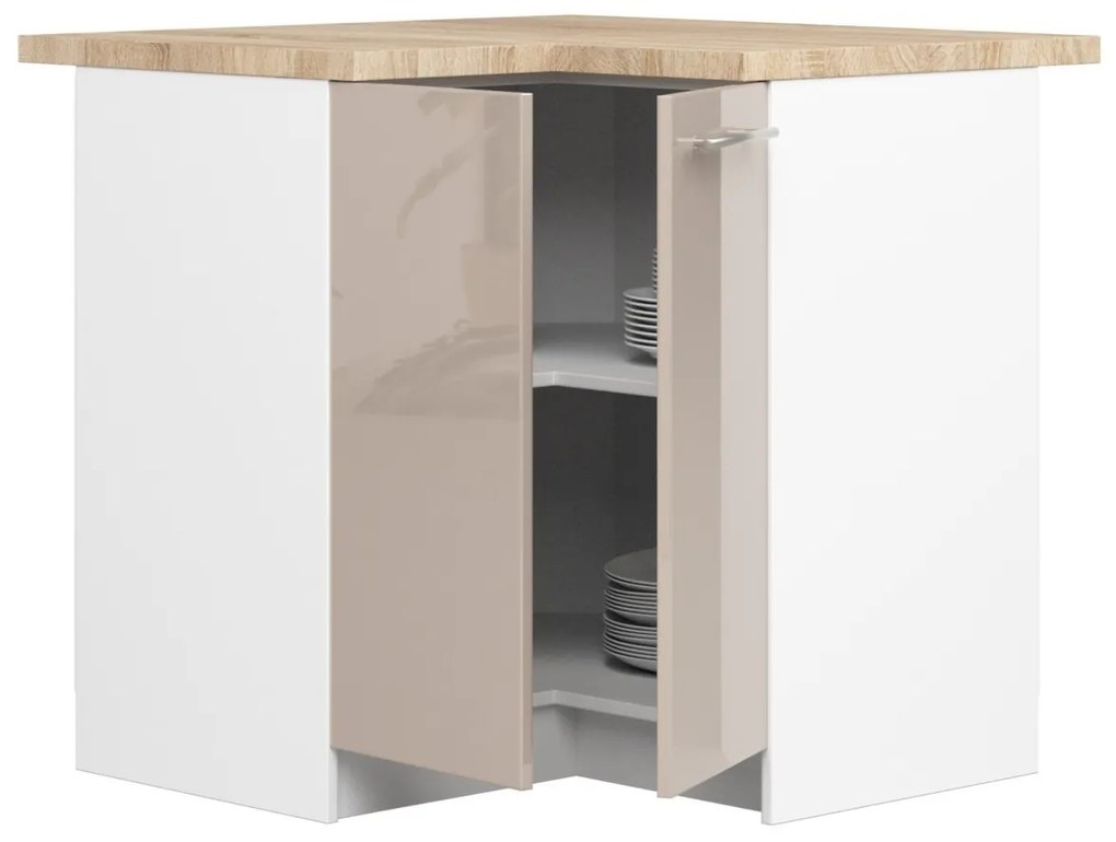 Kuchynská rohová skrinka Olivie S 90 cm biela/cappuccino