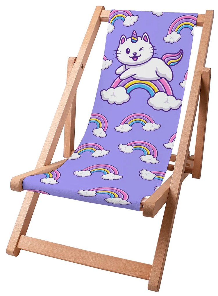 Drevené plážové lehátko Cat Unicorn