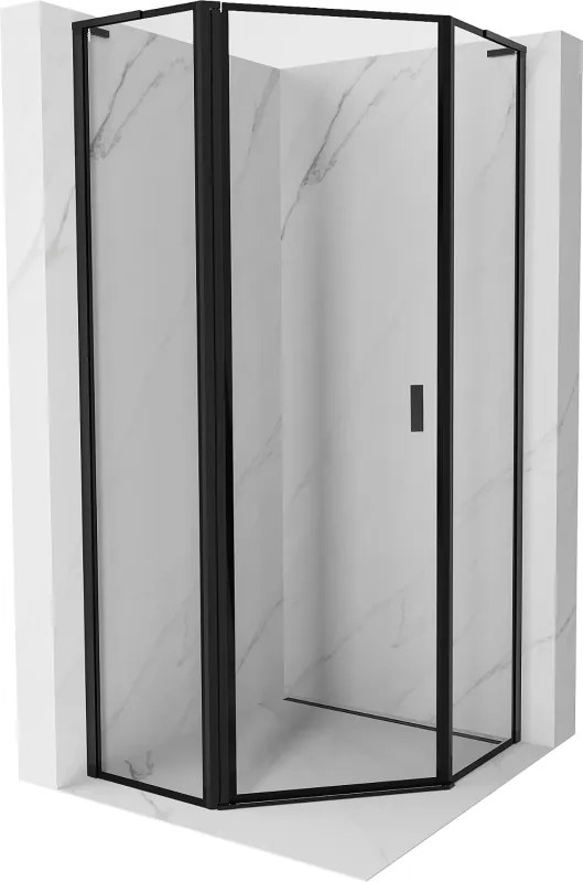 Mexen Mist L, päťuholníkový sprchový kút s krídlovými dverami, 80 x 80 cm, 8mm číre sklo, čierny profil, 8A8L-080-080-70-70-L