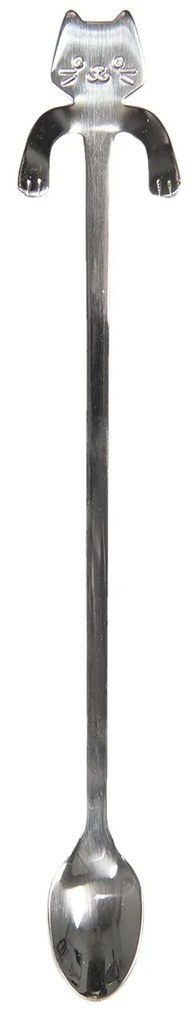 Úzka dlhá lyžička s mačičkou - strieborná - 3 * 20 cm