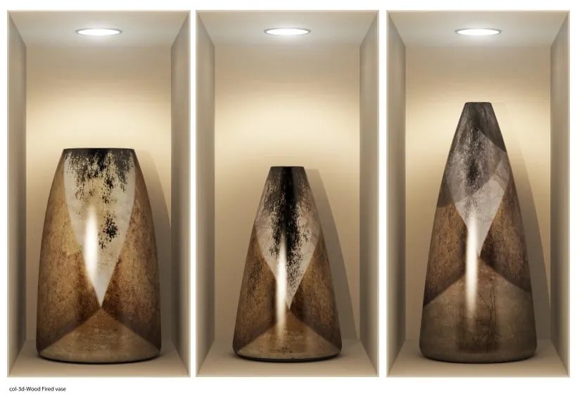 Sada 3 samolepiek s 3D efektom Ambiance Wooden Vases