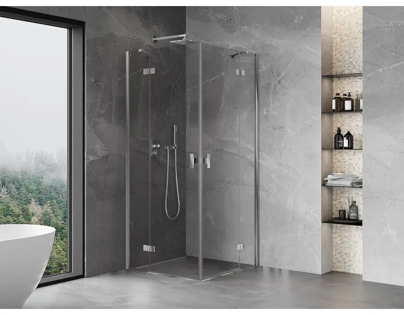 Mexen Mist-H Duo, 2-krídlový výklopný sprchový kút 115 x 115 cm, číre sklo, chrómový profil, 8A5-115L-115P-01-00