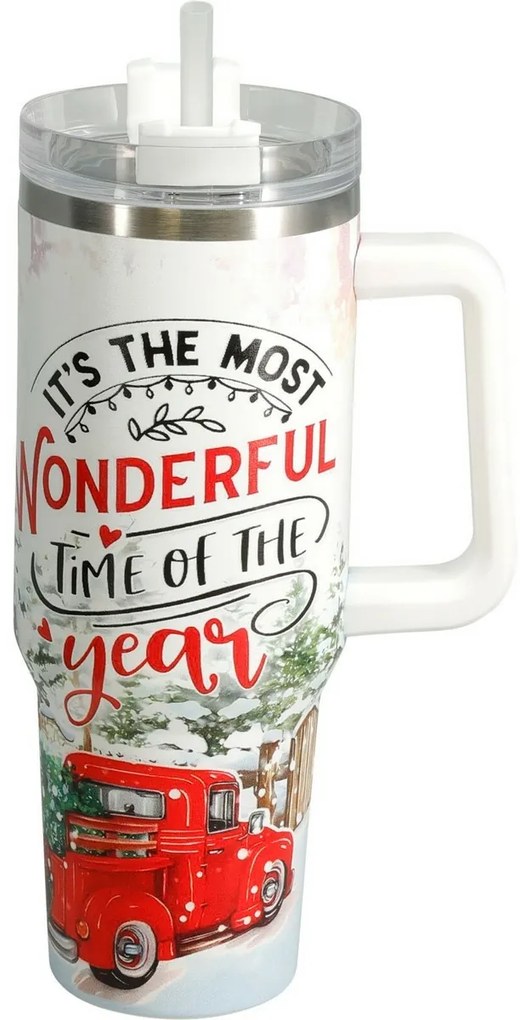 Vianočný termohrnček Merry Christmas 1,2 l, biela