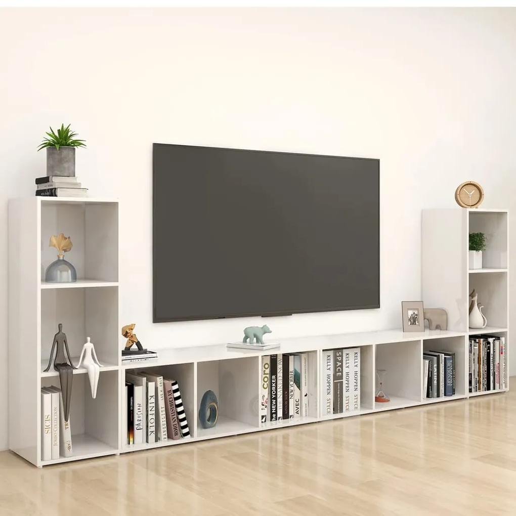 TV skrinky 4 ks vysokolesklé biele 107x35x37 cm drevotrieska