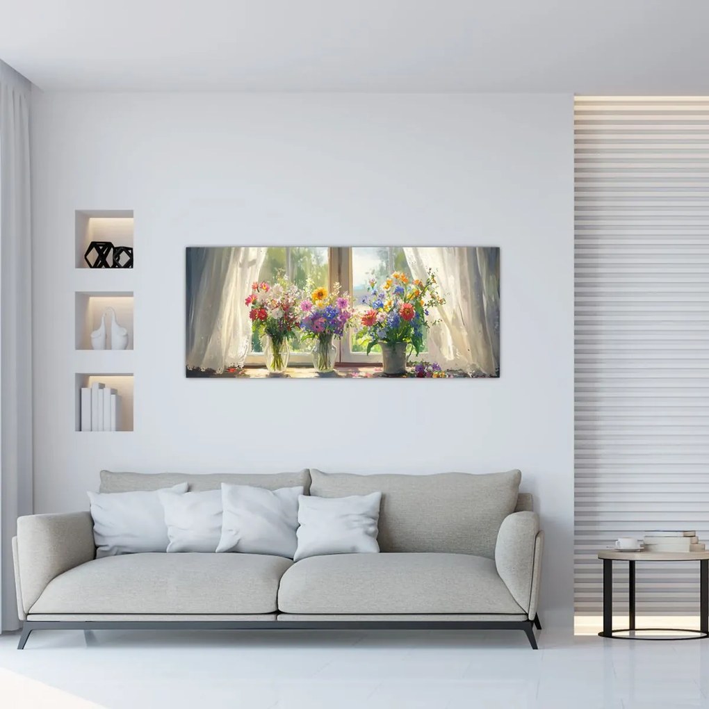 Obraz - Kytica pri okne (120x50 cm)