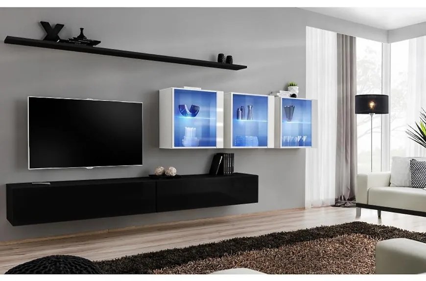 Obývacia stena Switch XVII Sklo +LED  čierna/Biely