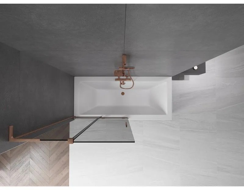 Mexen Velar L, 2-krídlová posuvná vaňová zástena 100 x 150 cm, 8mm šedé sklo, medená matná, 896-100-003-41-65