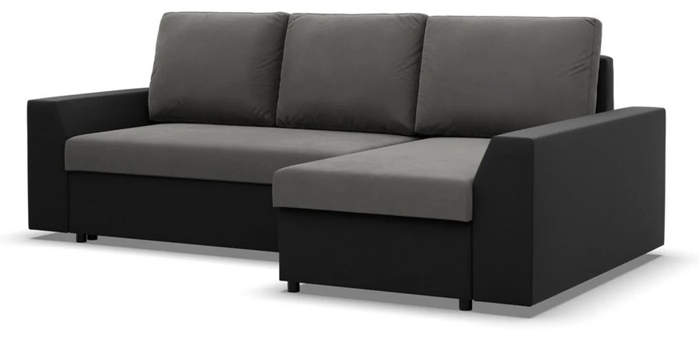 Rohová rozkladacia sedacia súprava PAUL látka v kombinácii s eko-kožou Pravá Sivá/čierna II