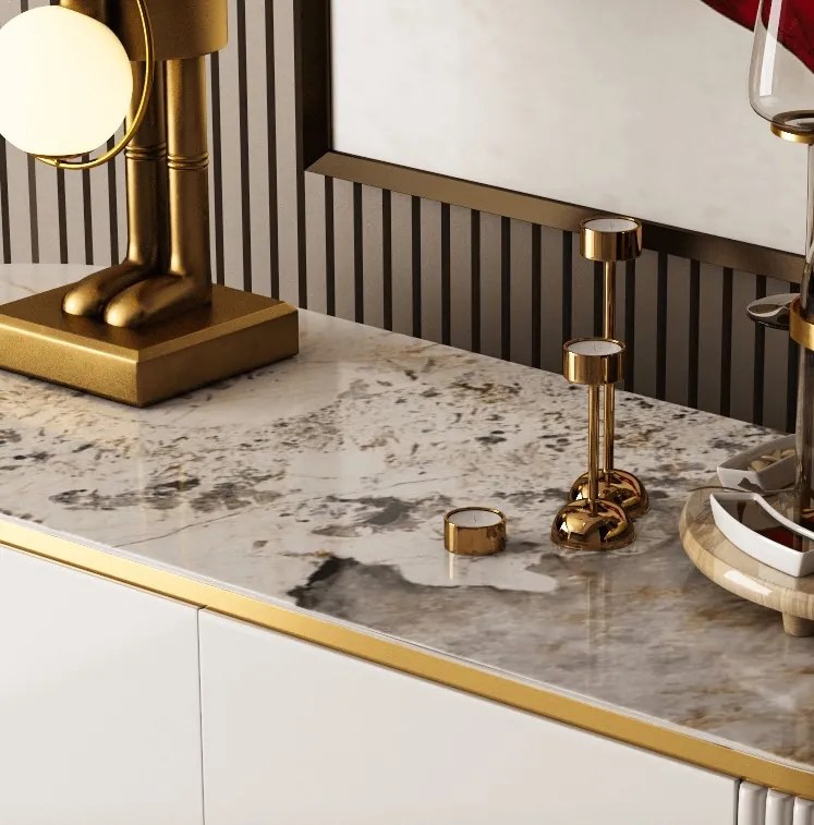 EXKLUZÍVNA KOMODA LORAN BIELA + ZLATÉ DOPLNKY 150 cm