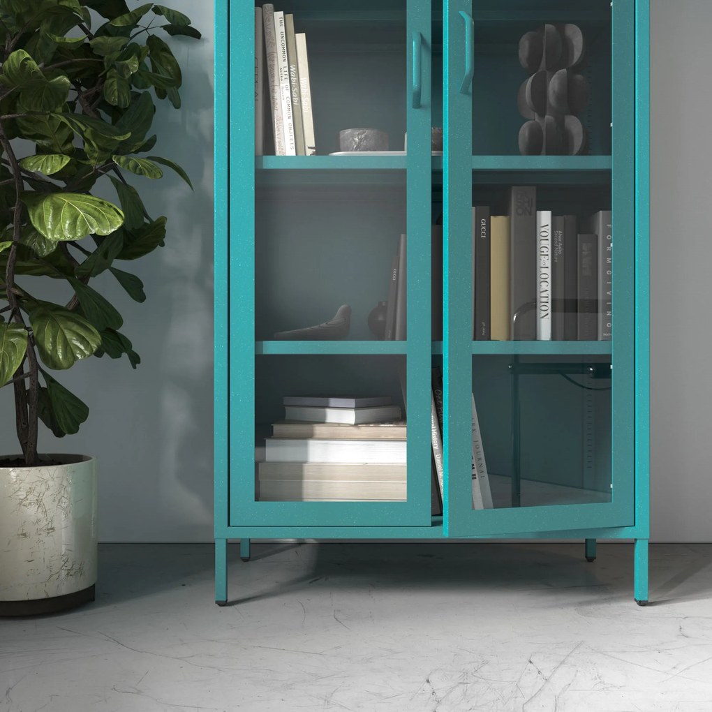 Vitrína ANGELO, 800 x 1850 x 450 mm, Modern: morská modrá