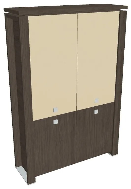 Vysoká skriňa Verno+ 140 x 46 x 210 cm, kombinované dvere, dub antracit / vanilka