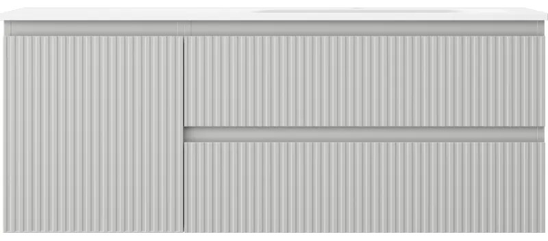 Mexen Rivel, kúpeľňová skrinka 120 cm s pravým umývadlom Vela, 2S, 1D, drážkovaná, šedá/biela matná, 91A23-12047-3-BBFFF62-W23P01