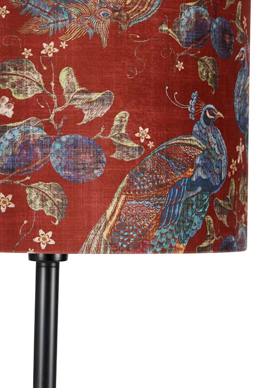 Stojaca lampa čierna tienidlo páv dizajn červený 40 cm - Simplo