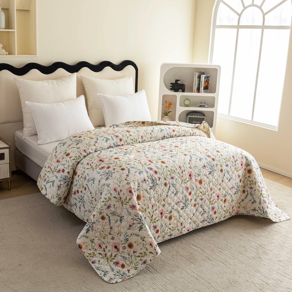 Prehoz na posteľ HERBALIS krémový Rozmer: 170 x 210 cm