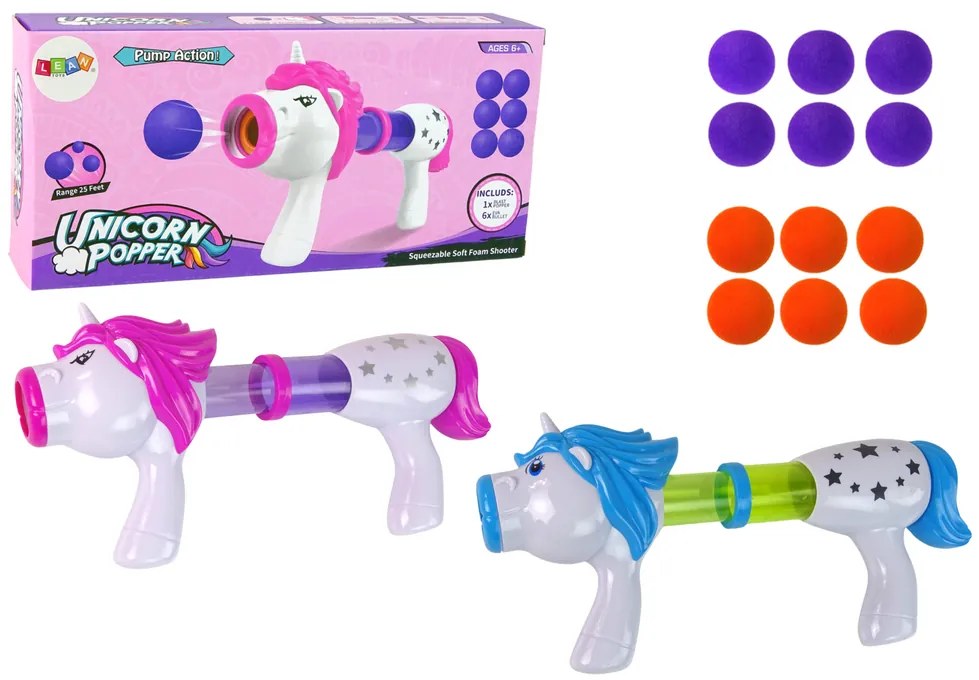 LEAN TOYS Vystreľovač mäkkých loptičiek Jednorožec – modrá