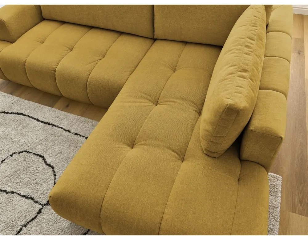 Rozkladacia/s úložným priestorom rohová pohovka v horčicovej farbe (pravý roh/do L) Fuji – Bobochic Paris